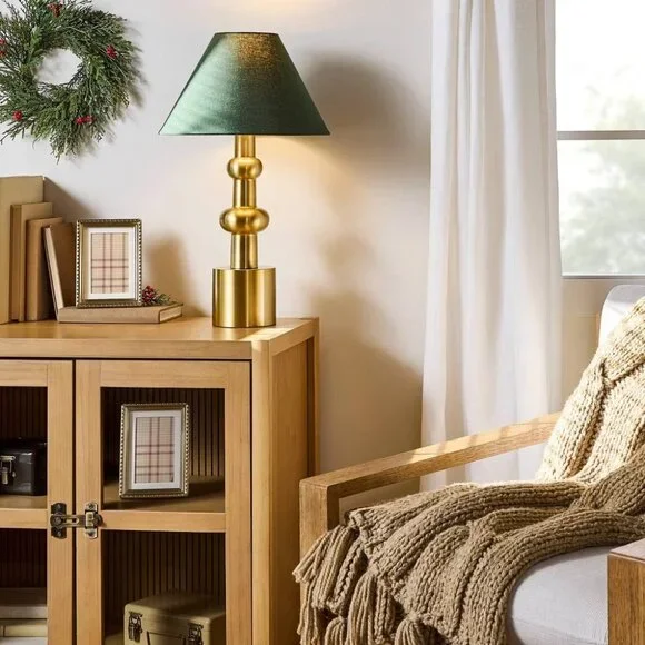 Hearth & Hand Vintage Style Brass Base & Dark Green Empire Shade 23" Table Lamp - Picture 2 of 7